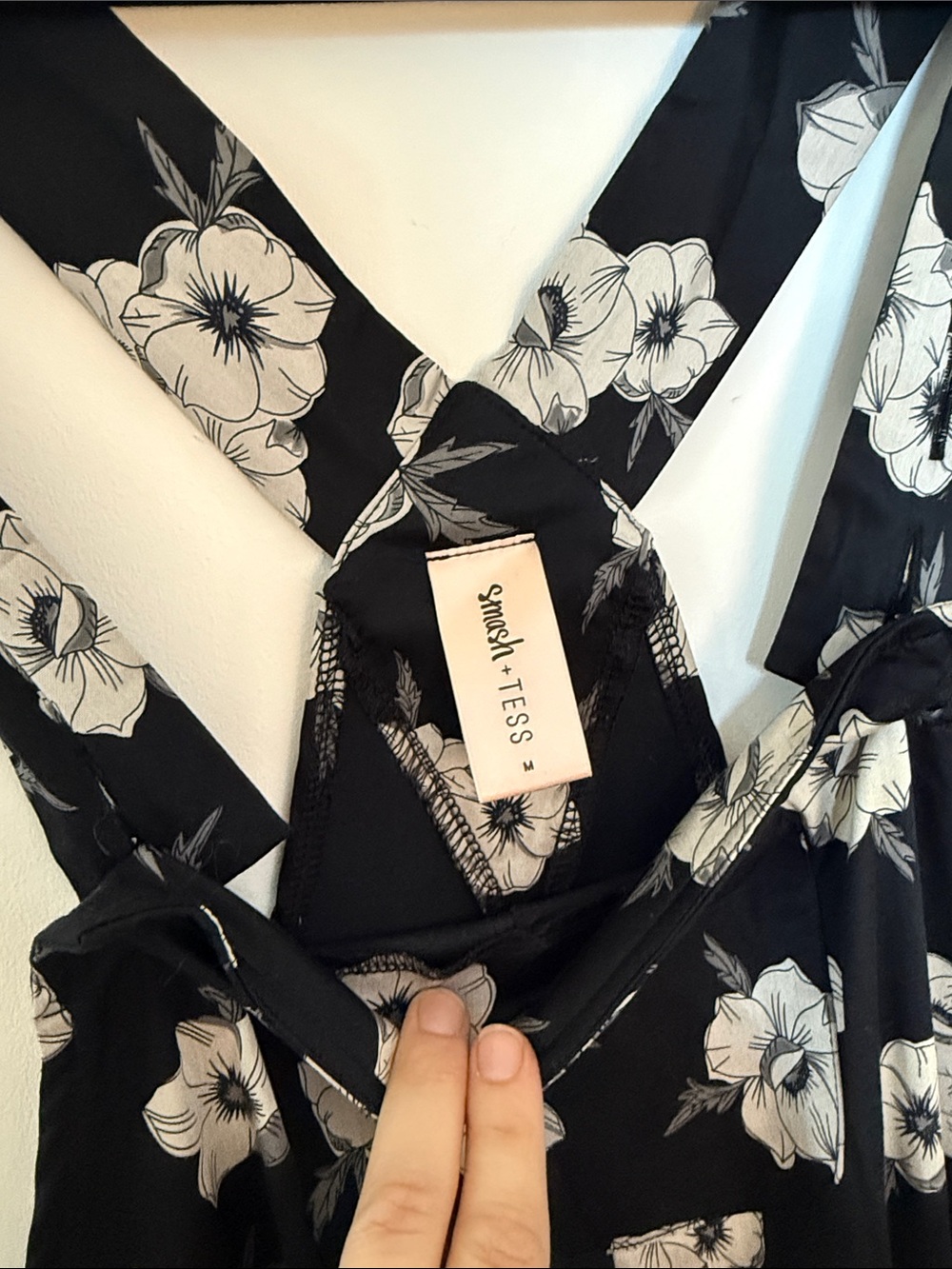 Smash + Tess Black Jumpsuit with Cream Floral Print - Picture 2 of 6